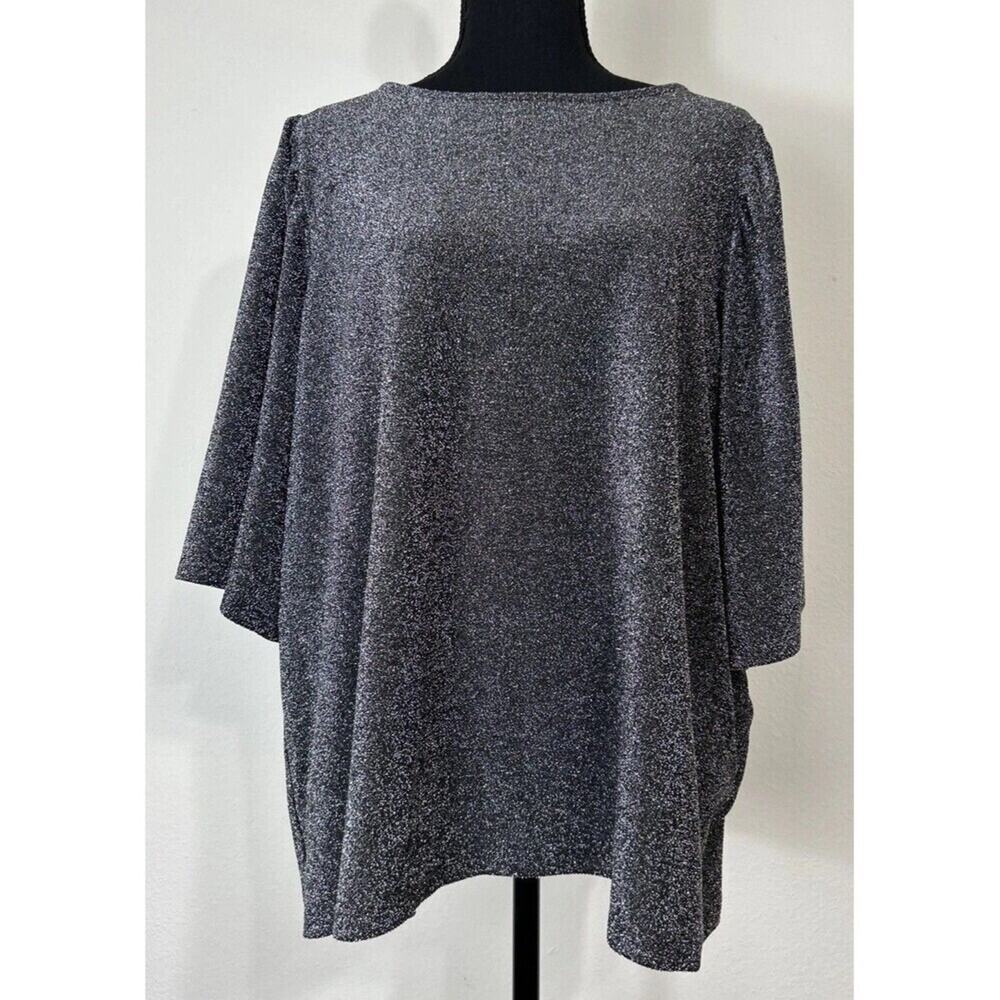 Ellos Angelica Metallic Lurex Tunic Top Black Silver Plus Size 1X 22/24